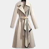 Belted Trench Coat with Lapel Collar and Scarf Detail