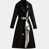 Belted Trench Coat with Lapel Collar and Scarf Detail