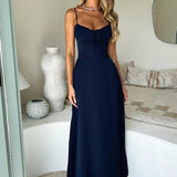 Ruched Maxi Dress with Tie Front and Spaghetti Straps