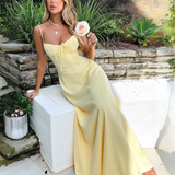 Ruched Maxi Dress with Tie Front and Spaghetti Straps
