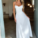 Ruched Maxi Dress with Tie Front and Spaghetti Straps