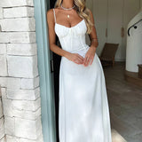 Ruched Maxi Dress with Tie Front and Spaghetti Straps