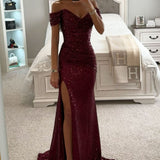 Off-Shoulder Maxi Dress with Thigh-High Split