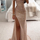 Off-Shoulder Maxi Dress with Thigh-High Split