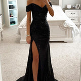 Off-Shoulder Maxi Dress with Thigh-High Split