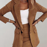 Button-Front Blazer and Mini Skirt Set