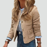 Cropped Button-Front Blazer with Patch Pocket