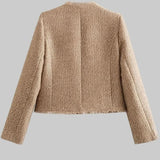 Cropped Button-Front Blazer with Patch Pocket