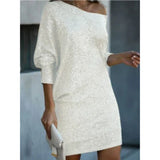 Sequin One-Shoulder Bodycon Mini Dress with Batwing Sleeve