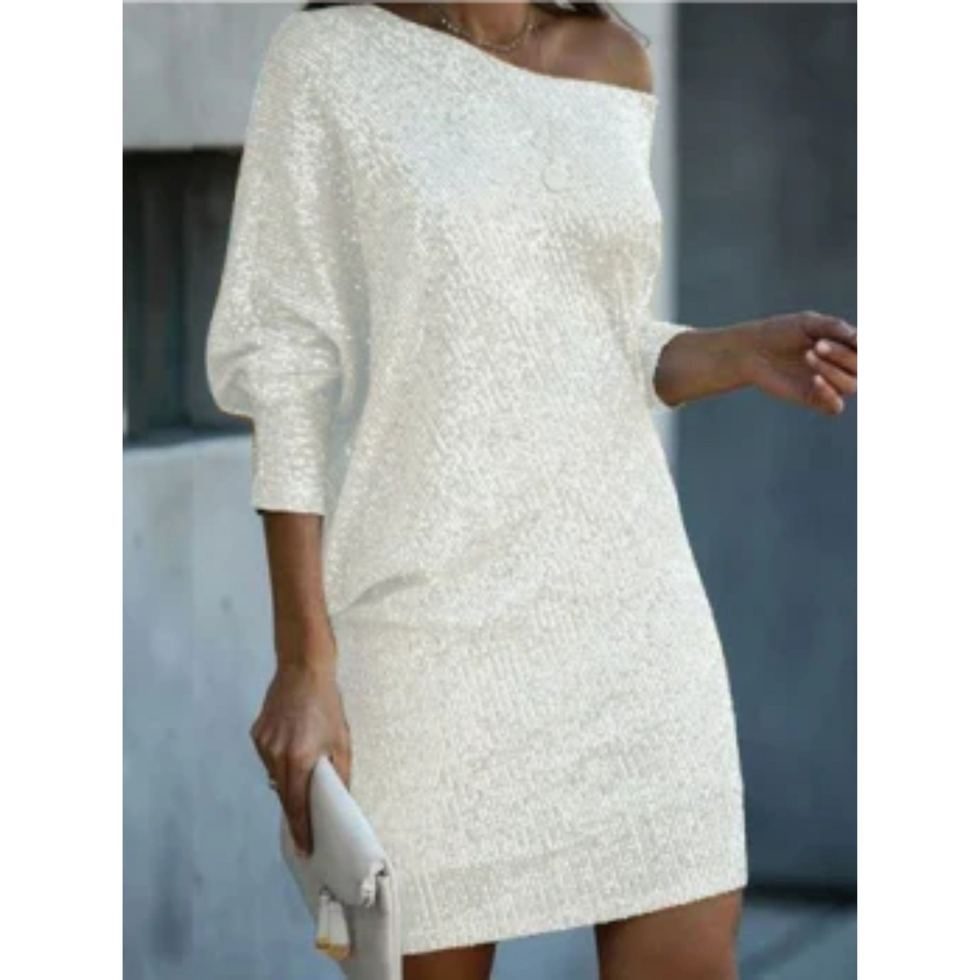 Sequin One-Shoulder Bodycon Mini Dress with Batwing Sleeve