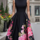 Floral A-Line Midi Dress with Pleated Skirt