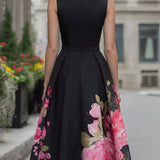 Floral A-Line Midi Dress with Pleated Skirt