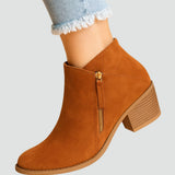 Ankle Boots with Side Zipper and Low Block Heel