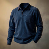 Ribbed Long Sleeve Polo Shirt with Button Front and Chest Pocket
