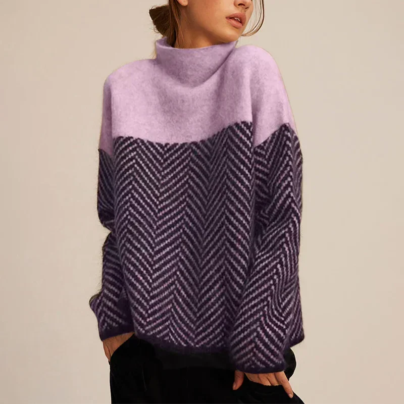 Turtleneck Sweater with Chevron Pattern