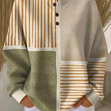 Color Block Waffle Knit Sweater with Crew Neck