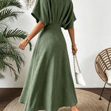 V-Neck A-Line Maxi Dress with Batwing Sleeve