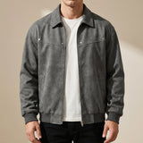 Suede Bomber Jacket with Shirt Collar