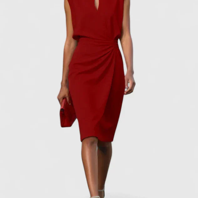 Claire | Elegant Ruched Midi Dress Women Sleeveless Summer Fitted