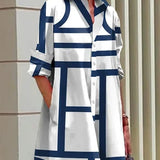 Collared Button-Front Midi Shirt Dress with Side Pockets