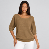 Batwing Sleeve Sweater with Scoop Neck and Ribbed Hem