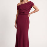 Draped Off-Shoulder Maxi Dress with Fitted Waist