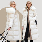 Women's Long Puffer Winter Coat with Fur Trimmed Hood and Quilted Design with Full Length Zipper