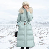 Women's Long Puffer Winter Coat with Fur Trimmed Hood and Quilted Design with Full Length Zipper