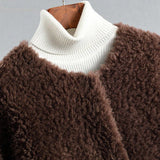 Teddy Fleece Jacket with Open Front and Side Pockets