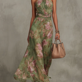 Draped Halter Neck Maxi Dress with Floral Print