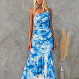 One-Shoulder Asymmetric Floral Maxi Dress with Ruched Waist