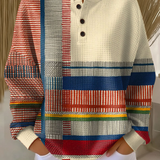 Color Block Waffle Knit Sweater with Crew Neck