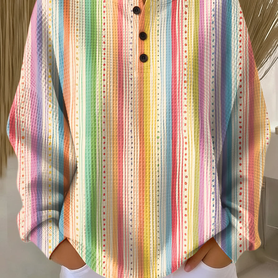Color Block Waffle Knit Sweater with Crew Neck