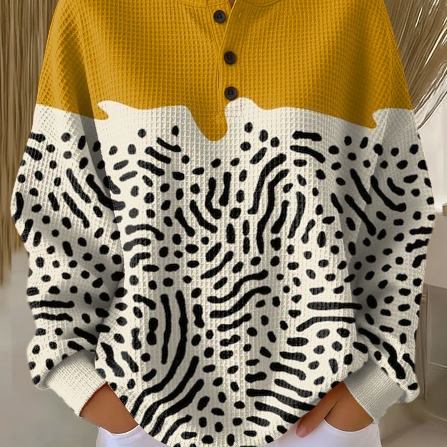 Color Block Waffle Knit Sweater with Crew Neck