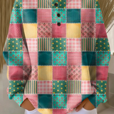 Color Block Waffle Knit Sweater with Crew Neck
