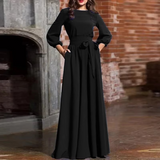 A-Line Maxi Dress with Tie Waist and Balloon Sleeves