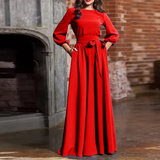 A-Line Maxi Dress with Tie Waist and Balloon Sleeves