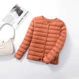 Quilted Puffer Jacket with Snap Button and Round Neck