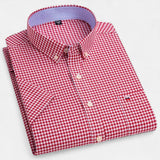 Checkered Short Sleeve Button-Down Shirt with Chest Pocket