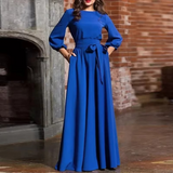 A-Line Maxi Dress with Tie Waist and Balloon Sleeves