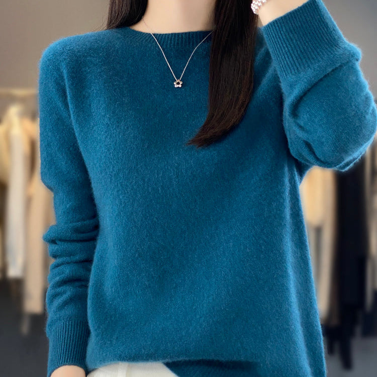 Crew Neck Knit Sweater with Ribbed Trim