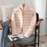 Quilted Puffer Jacket with Snap Button and Round Neck