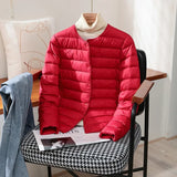 Quilted Puffer Jacket with Snap Button and Round Neck