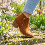 Ankle Boots with Side Zipper and Low Block Heel