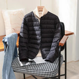 Quilted Puffer Jacket with Snap Button and Round Neck