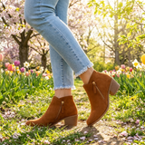 Ankle Boots with Side Zipper and Low Block Heel