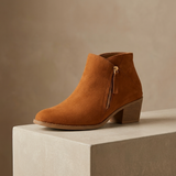 Ankle Boots with Side Zipper and Low Block Heel
