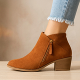 Ankle Boots with Side Zipper and Low Block Heel