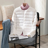 Quilted Puffer Jacket with Snap Button and Round Neck