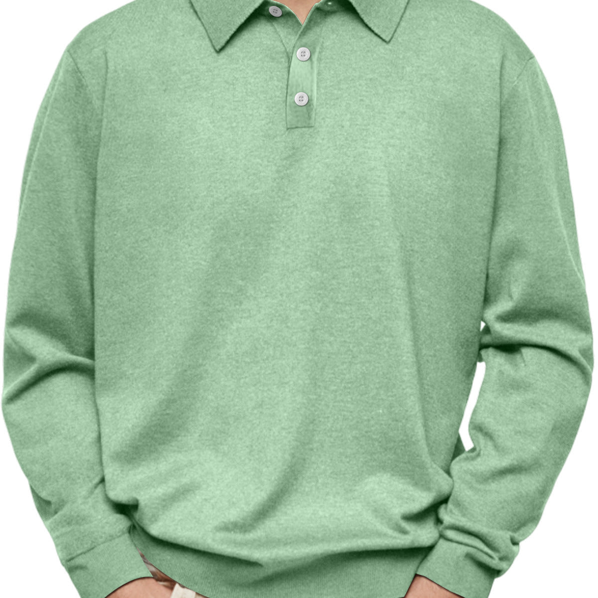 Half Button Polo Shirt with Long Sleeves and Ribbed Cuff